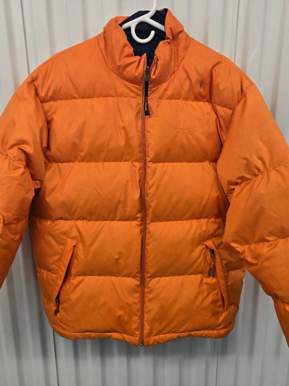 Vintage LL Bean Mens Goose Down Parka Puffer Jackect Coat Reversible Orange Blue